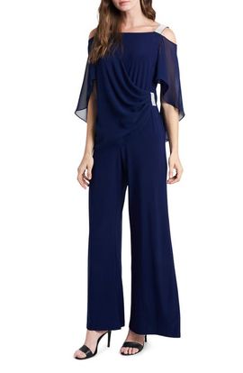 Chaus Chaus Rhinestone Trim Cape Jumpsuit