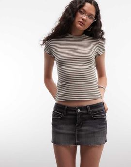Cheap Monday Cheap Monday Booty Bei super stretch denim mini skirt in gray washed denim-Black