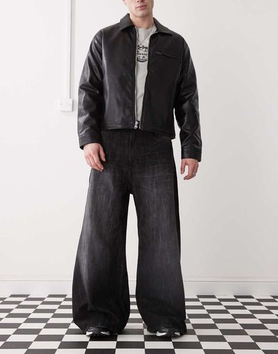 Cheap Monday Cheap Monday Rad super wide leg skater jeans in black streaky wash
