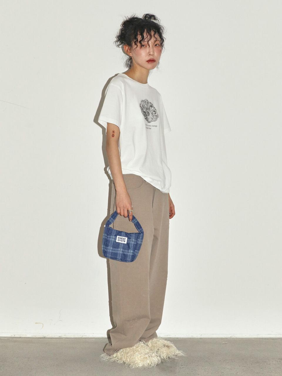 CHEAT OYSTR Denim Printed Mini Bag_Blue Check