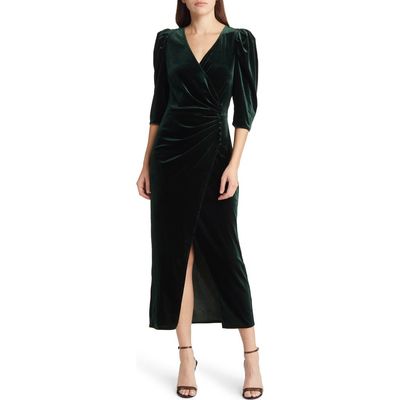 Chelsea28 Chelsea28 Faux Wrap Velvet Midi Cocktail Dress