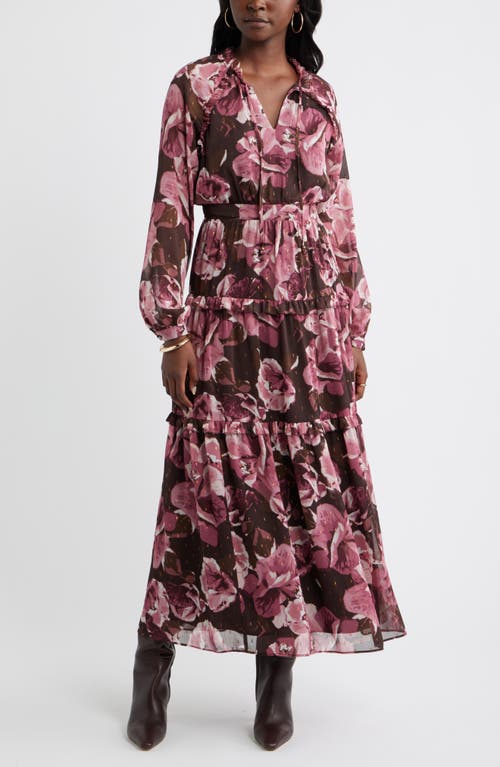 Chelsea28 Chelsea28 Floral Metallic Clip Dot Ruffle Tiered Midi Dress