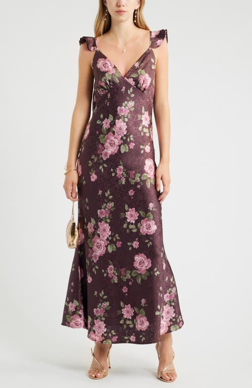 Chelsea28 Chelsea28 Floral Satin Flutter Sleeve Maxi Dress