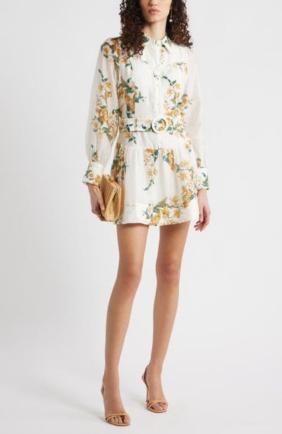 Chelsea28 Chelsea28 Lace Trim Belted Long Sleeve Mini Shirtdress