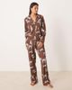 Chelsea Peers Chelsea Peers Exclusive Dalmation long sleeve revere top & pant pajama set in chocolate browns - 1