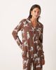 Chelsea Peers Chelsea Peers Exclusive Dalmation long sleeve revere top & pant pajama set in chocolate browns - 2