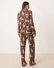 Chelsea Peers Chelsea Peers Exclusive Dalmation long sleeve revere top & pant pajama set in chocolate browns - 3