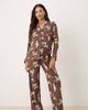 Chelsea Peers Chelsea Peers Exclusive Maternity Dalmation long sleeve revere top & pants pajama set in chocolate brown - 1