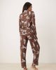 Chelsea Peers Chelsea Peers Exclusive Maternity Dalmation long sleeve revere top & pants pajama set in chocolate brown - 2