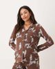 Chelsea Peers Chelsea Peers Exclusive Maternity Dalmation long sleeve revere top & pants pajama set in chocolate brown - 4