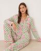 Chelsea Peers Chelsea Peers jersey camp collar pajama set in green checkerboard leopard print - 2
