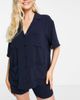Chelsea Peers Chelsea Peers oversized utility style shirt and short set in navy - 1