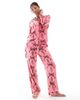Chelsea Peers Chelsea Peers satin long sleeve revere pajama set in bow print-pink - 2
