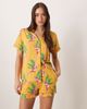 Chelsea Peers Chelsea Peers short sleeve jersey camp collar shirt and shorts pajama set in wiggle stripes and toucan print-Orange - 1