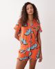 Chelsea Peers Chelsea Peers short sleeve jersey camp collar shirt and shorts pajama set with ruffle trim in exotic bird print-Multi - 1