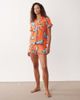 Chelsea Peers Chelsea Peers short sleeve jersey camp collar shirt and shorts pajama set with ruffle trim in exotic bird print-Multi - 2