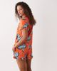 Chelsea Peers Chelsea Peers short sleeve jersey camp collar shirt and shorts pajama set with ruffle trim in exotic bird print-Multi - 3