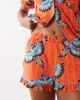 Chelsea Peers Chelsea Peers short sleeve jersey camp collar shirt and shorts pajama set with ruffle trim in exotic bird print-Multi - 4