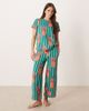 Chelsea Peers Chelsea Peers short sleeve jersey crew neck sleepwear set in pineapple striped print-Green - 1