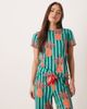 Chelsea Peers Chelsea Peers short sleeve jersey crew neck sleepwear set in pineapple striped print-Green - 2