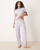 Chelsea Peers Chelsea Peers t-shirt with straight leg pants pajama set in lilac martini and olives striped print-Purple - 4