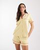 Chelsea Peers Chelsea Peers time for a nap embroidered short sleeve button up shirt and shorts sleepwear set in yellow-pink - 1