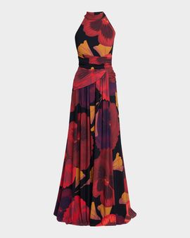 Chiara Boni La Petite Robe Ankita Draped Floral-Print Halter Gown