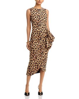 Chiara Boni La Petite Robe Chiara Boni La Petite Robe Asymmetrical Drape Leopard Print Midi Dress