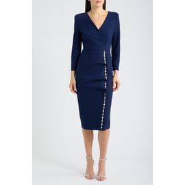 Chiara Boni La Petite Robe Chiara Boni La Petite Robe Rhinestone Detail Long Sleeve Cocktail Sheath Dress