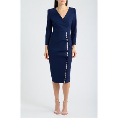 Chiara Boni La Petite Robe Chiara Boni La Petite Robe Rhinestone Detail Long Sleeve Cocktail Sheath Dress