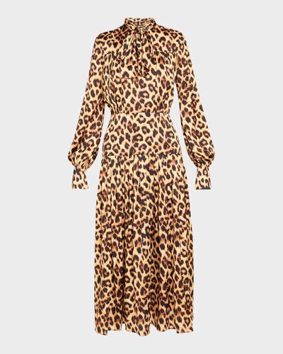 Chiara Boni La Petite Robe Darkene Pleated Leopard-Print Midi Dress