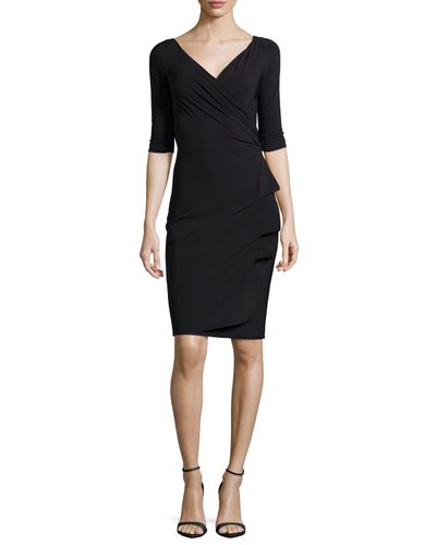 Chiara Boni La Petite Robe Florien 3/4-Sleeve Jersey Faux-Wrap Dress