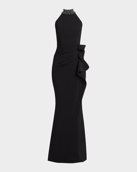 Chiara Boni La Petite Robe Gudrum Faux Pearl Ruffle Gown