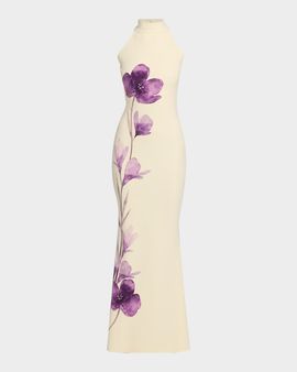 Chiara Boni La Petite Robe Gudrum Floral-Print Halter Mermaid Gown