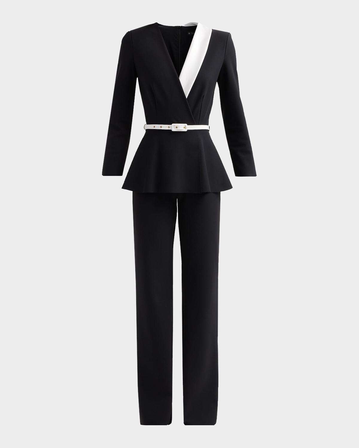 Chiara Boni La Petite Robe Hollis Mix-Media Peplum Jumpsuit