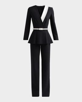 Chiara Boni La Petite Robe Hollis Mix-Media Peplum Jumpsuit