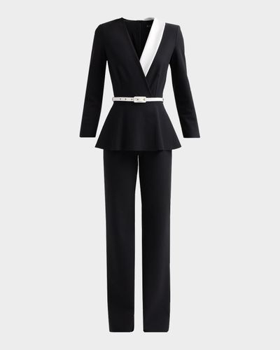 Chiara Boni La Petite Robe Hollis Mix-Media Peplum Jumpsuit