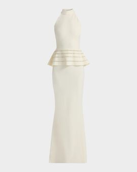 Chiara Boni La Petite Robe Imera Laser Cut Peplum Gown