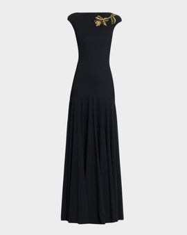 Chiara Boni La Petite Robe Isolda Beaded 3D Flower Appliqué Drop-Waist Maxi Dress
