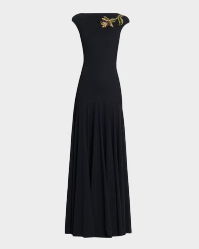 Chiara Boni La Petite Robe Isolda Beaded 3D Flower Appliqué Drop-Waist Maxi Dress