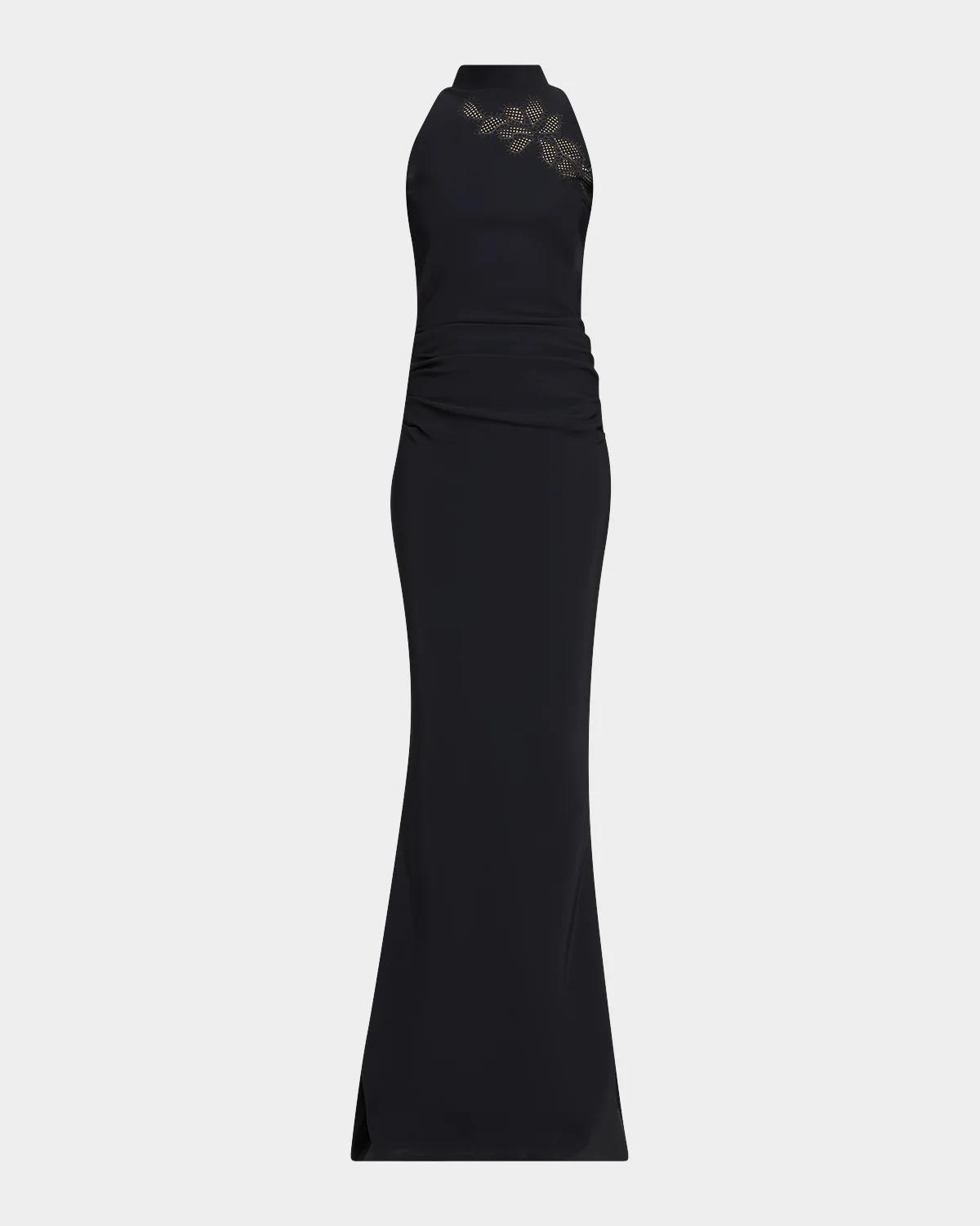 Chiara Boni La Petite Robe Nimby Embroidered Mock-Neck Mermaid Gown
