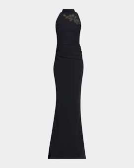 Chiara Boni La Petite Robe Nimby Embroidered Mock-Neck Mermaid Gown