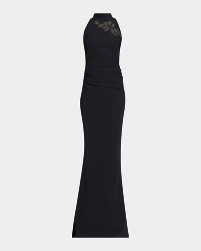 Chiara Boni La Petite Robe Nimby Embroidered Mock-Neck Mermaid Gown