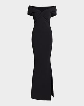 Chiara Boni La Petite Robe Portrait Neckline Stretch-Jersey Trumpet Gown