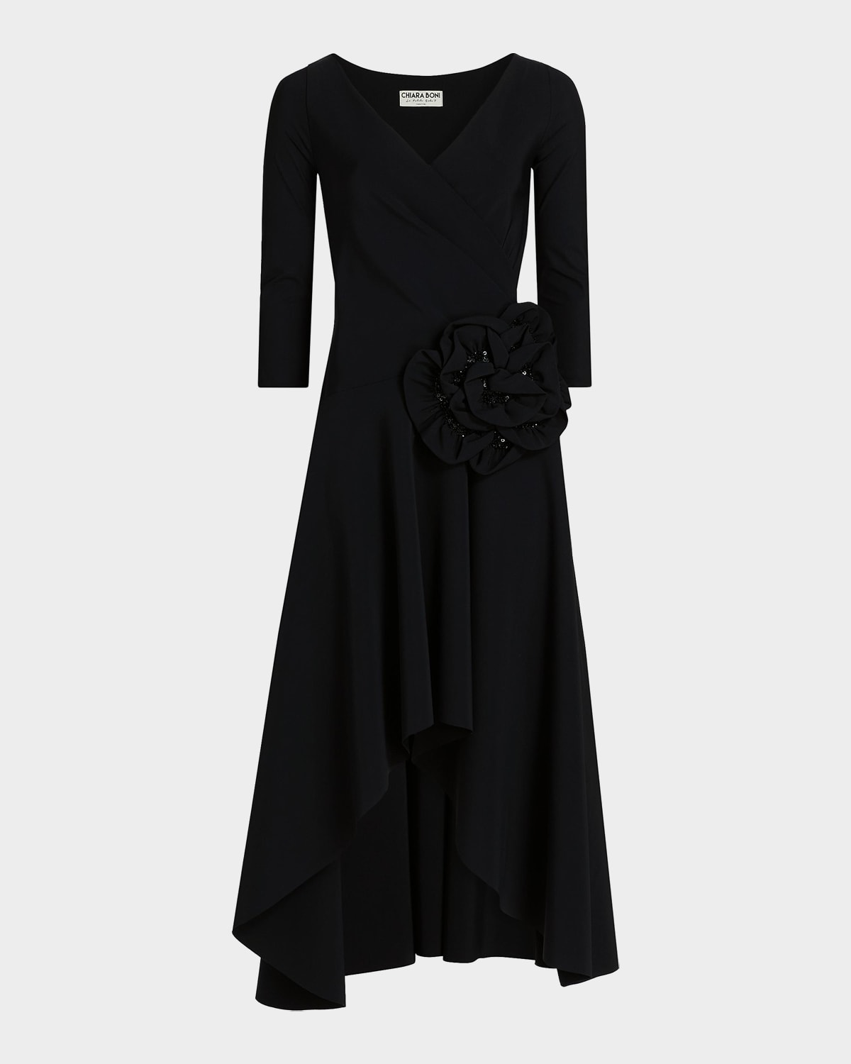 Chiara Boni La Petite Robe Rahim Sequin Rosette High-Low Midi Dress