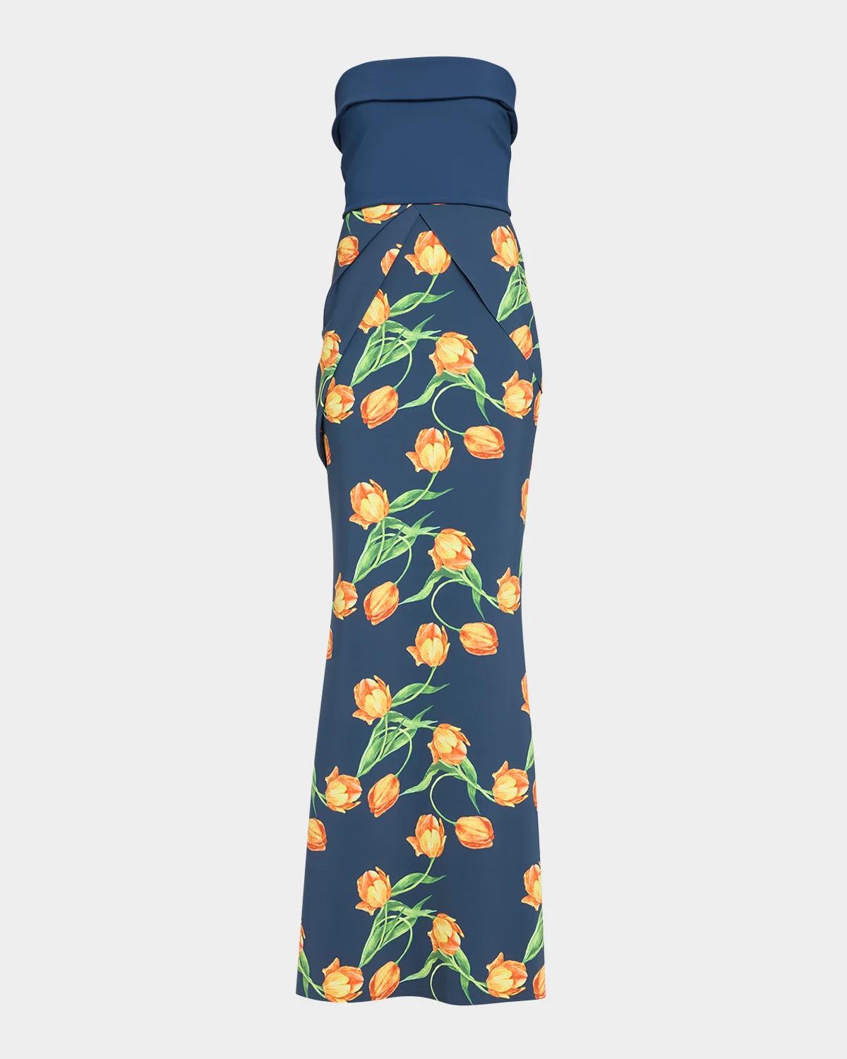 Chiara Boni La Petite Robe Sharuki Floral Strapless Sheath Gown