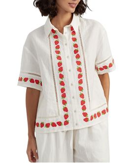 Chinti & Parker Chinti & Parker Women's Linen-Blend Strawberry Shirt