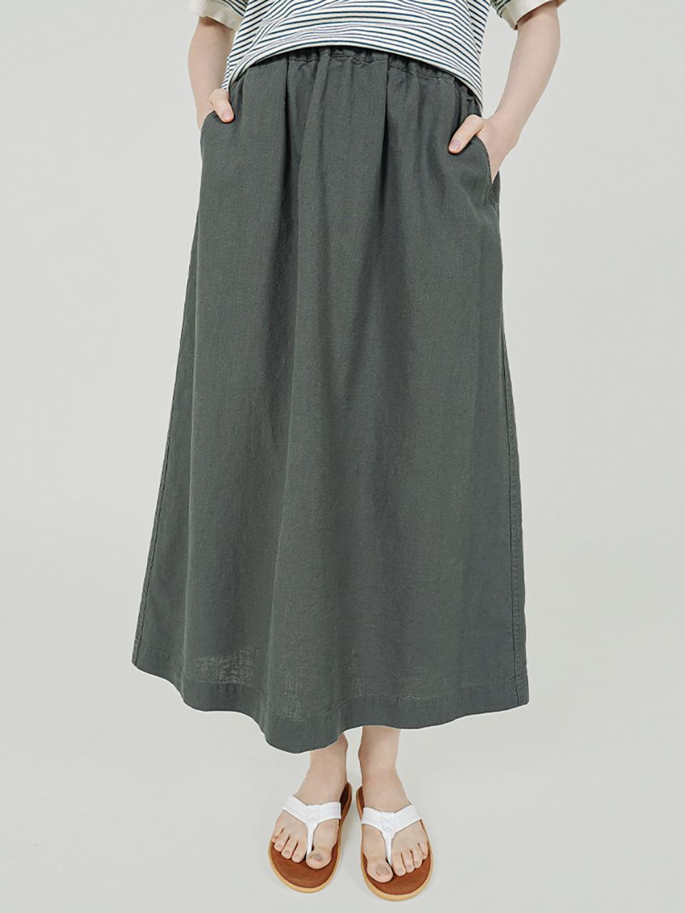 CHIQUITA All Band Natural Linen Skirt [Khaki] (252402SKH)