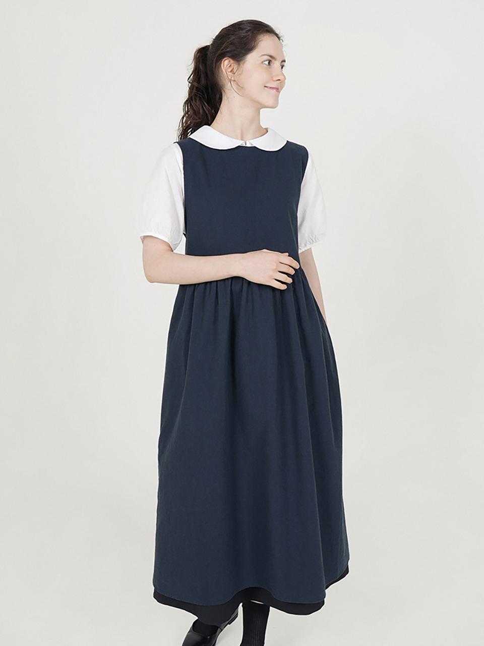 CHIQUITA Apron Linen Dress [Navy] (252201SNV)