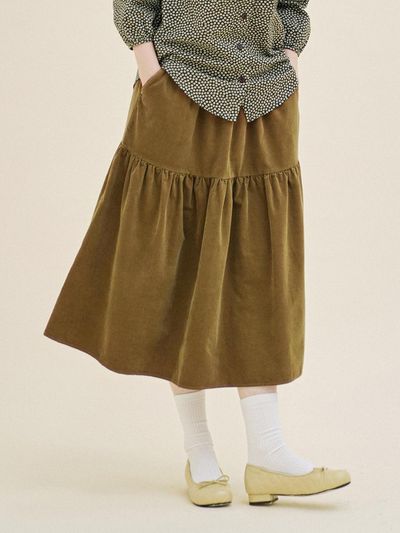 CHIQUITA Cancan Corduroy Cotton Skirt [Khaki] (233403SKH)